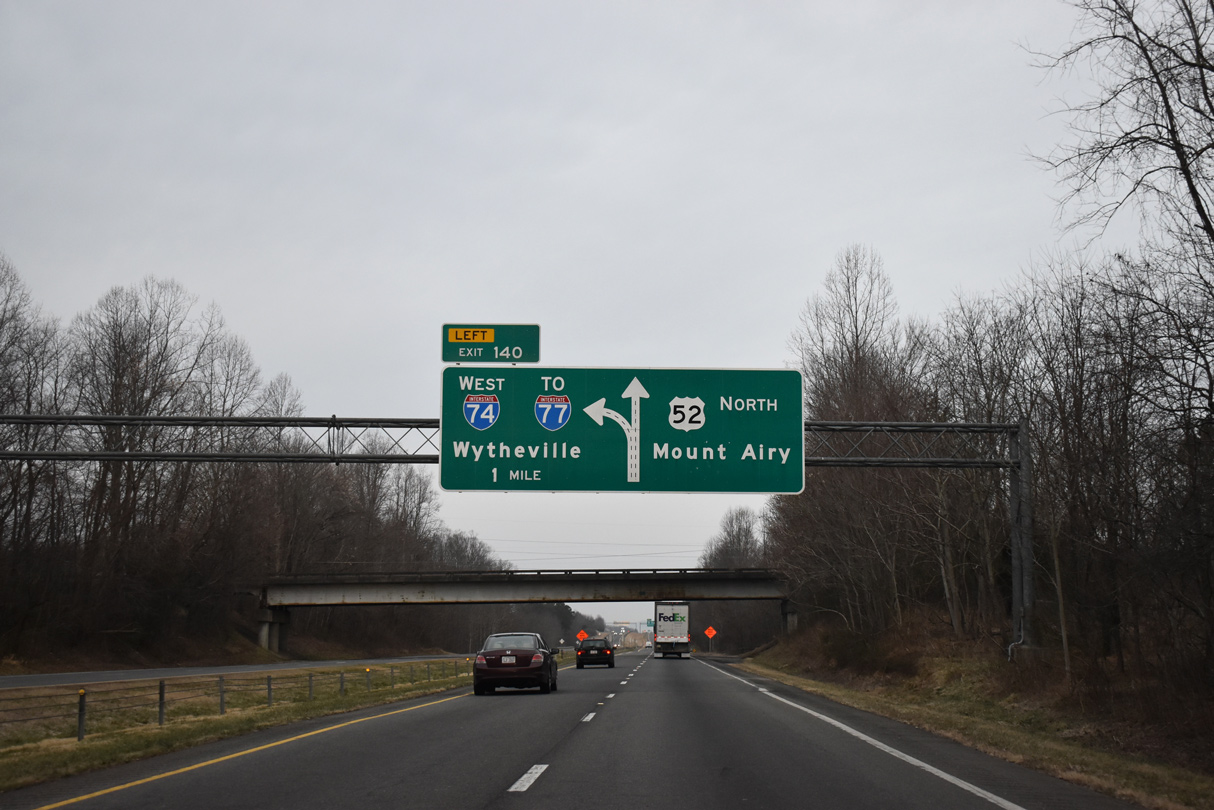 US 52 west at I-74 - Holly Springs, NC