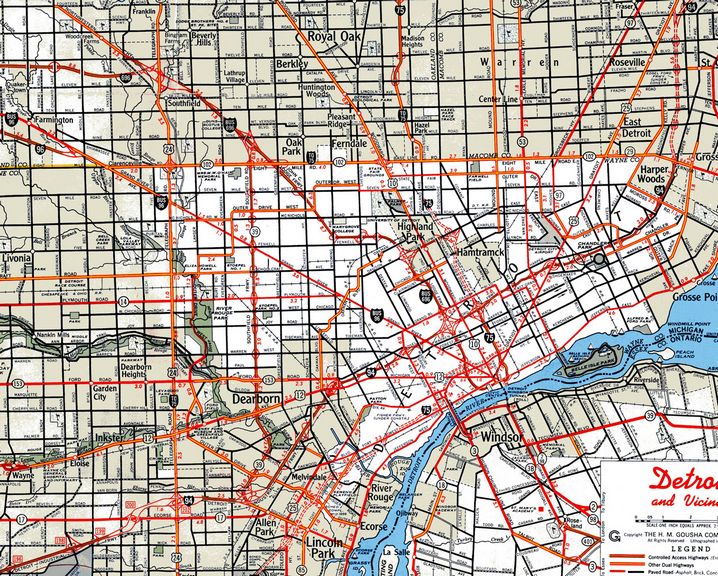1966 map of Detroit, Michigan