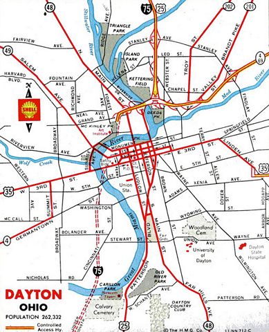 1966 road map of Dayton, Ohio