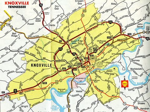 1973 road map of Knoxville, Tennessee