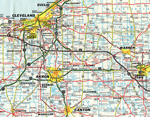 1967 road map of northeastern Ohio