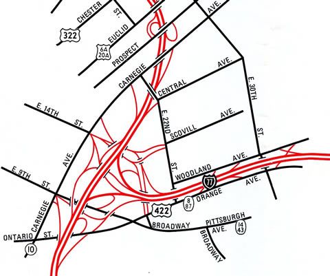 The north end of Interstate 77 - 1990 Cuyahoga County Engineers Map