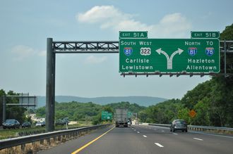 I-83/US 322 north at I-81 - Colonial Park, PA
