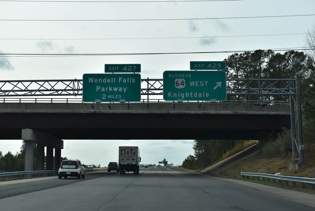US 64/264 west at I-87/US 64 Business - Eagle Rock, NC