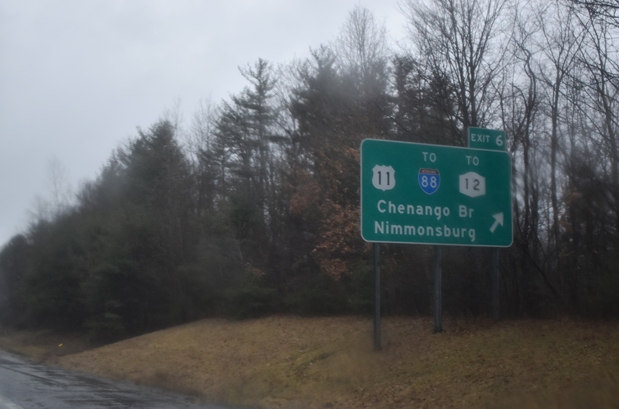 I-81 south at US 11 to I-88 in Chenango, NY.