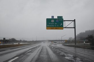 I-81 south at US 11 to I-88 in Dickinson, NY.
