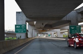 I-90 advances west from I-5 to Edgar Martinez Dr in Seattle, Washington