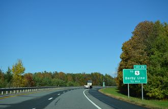 I-91 north at Derby Line, VT