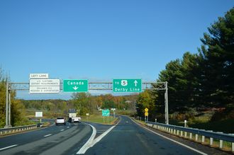 I-91 north at Derby Line, VT