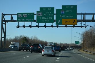 US 50/301 west at I-97 north in Parole, MD.
