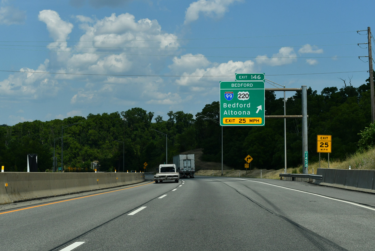 I-70/76 (PA Tpk) west at US 220 Business to I-99, US 220 and Bedford