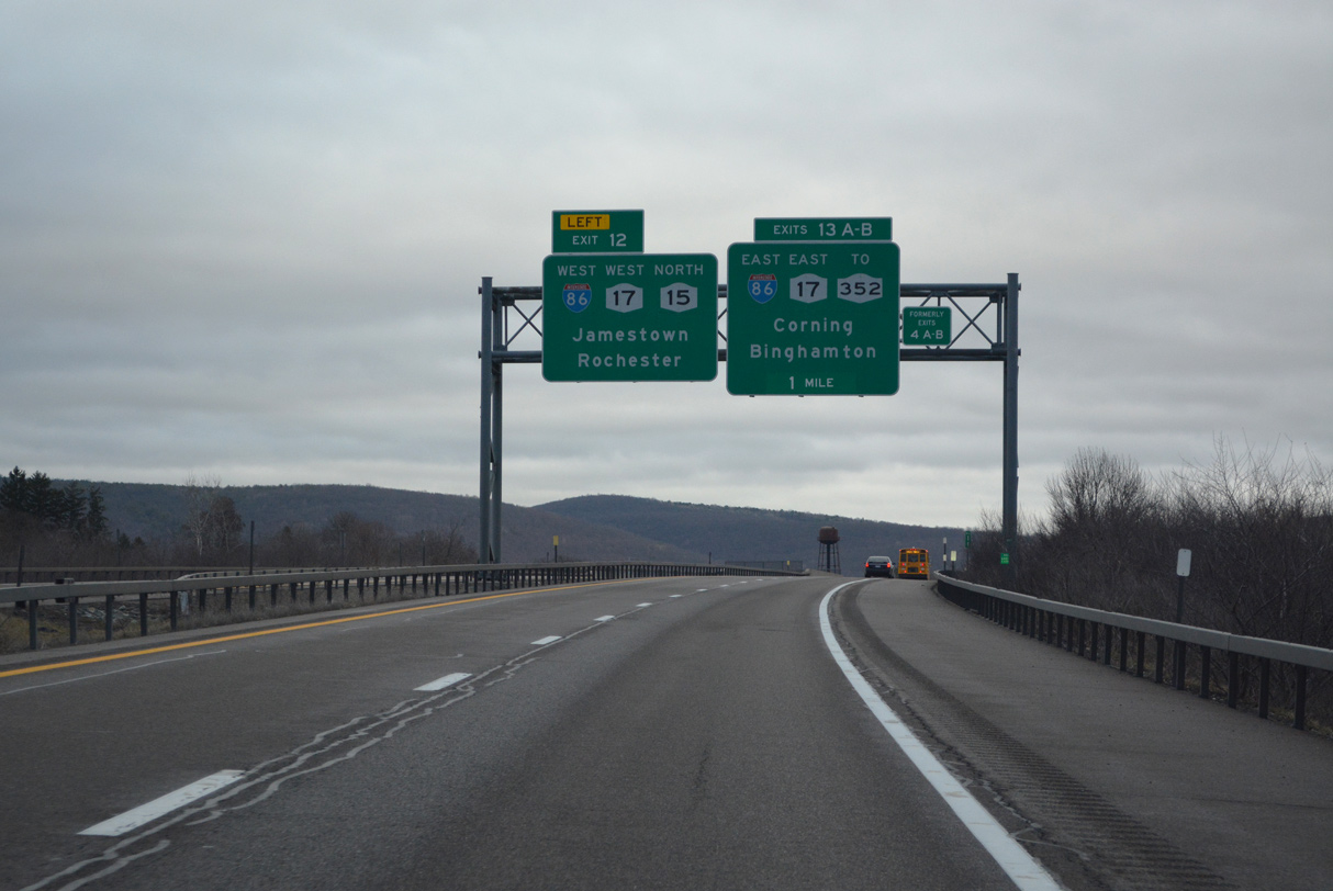 I-99/US 15 one mile south of I-86 at Gang Mills, NY.