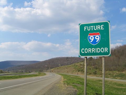 I-99 Future Corridor sign on US 15 north at Mansfield, PA