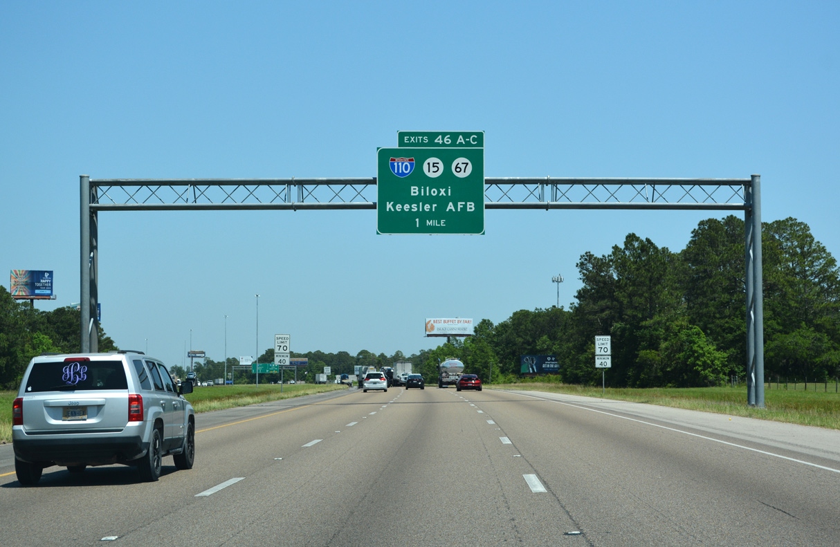I-10 east at I-110/MS 15-67 - D'Iberville