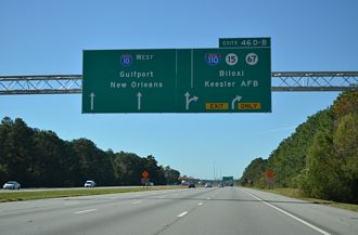 I-10 west at I-110/MS 15-67 - D'Iberville