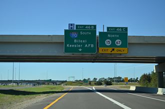 I-10 west at I-110/MS 15-67 - D'Iberville