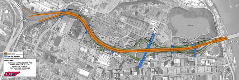 US 27/I-124 Reconstruction in Downtown Chattanooga map
