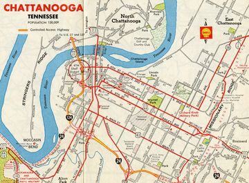 1965 road map of Chattanooga, Tennessee