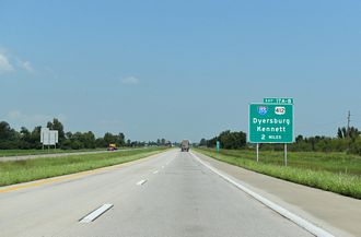 I-55/US 61 north at I-155/US 412 - Hayti, MO