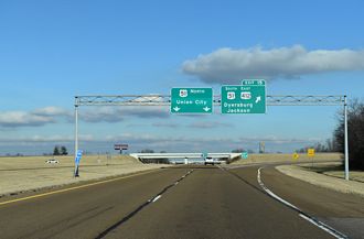I-155 east transitions onto U.S. 51/Future I-69 north toward Union City, TN
