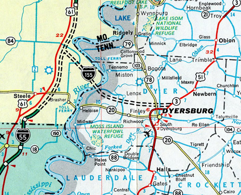 1969 road map of western Kentucky and Tennessee