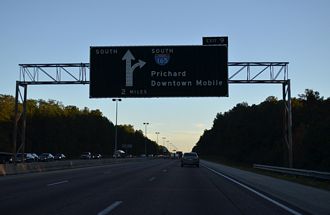 I-65 south at I-165 - Prichard, AL