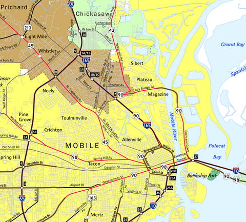 Map of Interstate 165 in Alabama