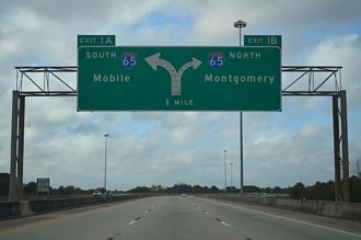 I-165 north at I-65 - Prichard, AL