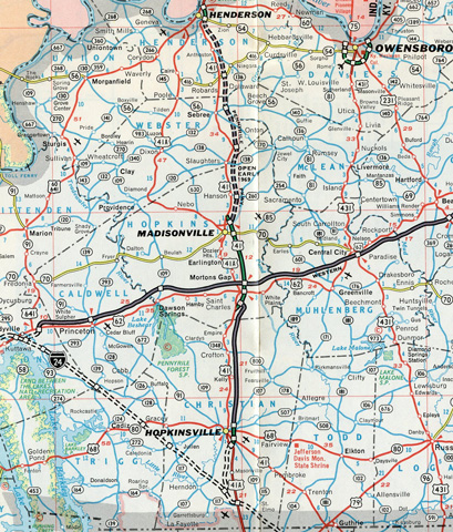 1969 road map of western Kentucky