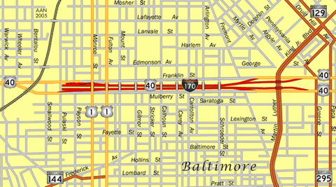 Map of Former Interstate 170 in Baltimore, MD