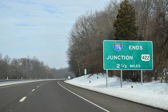 The North end of Interstate 176 at Reading, Pennsylvania