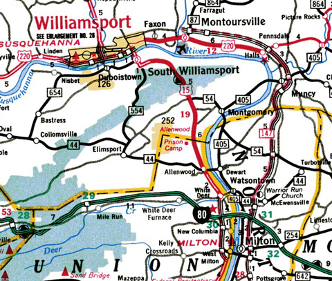 Lock Haven/Williamsport area - 1975 PA Official Map
