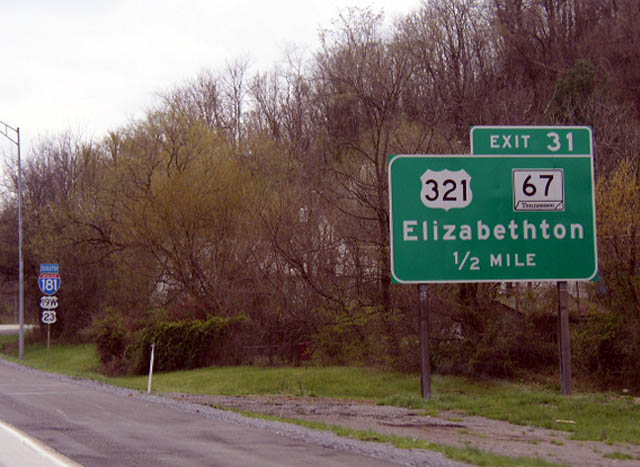 I-181/US 19W-23 south at US 321/SR 67 - Johnson City, TN