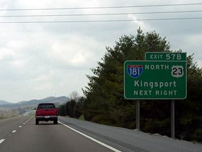 I-81 south at I-181/US 23 - Kingsport, TN