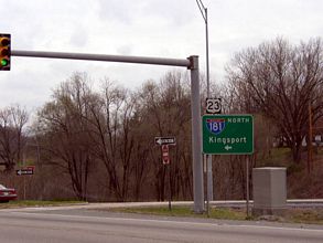 US 321 north at I-181/US 19W-23 - Johnson City, TN