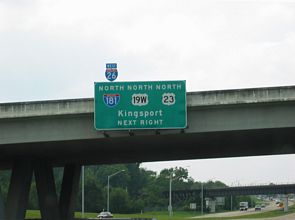 US 321 south at I-181/US 19W-23 - Johnson City, TN