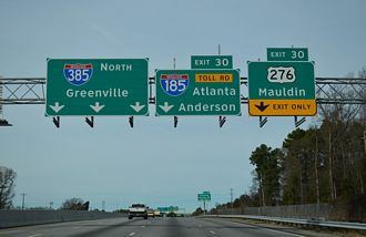 I-385 north at I-185/US 276 - Mauldin, SC