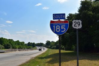 U.S. 29 south where Interstate 185 begins in Greenville, South Carolina