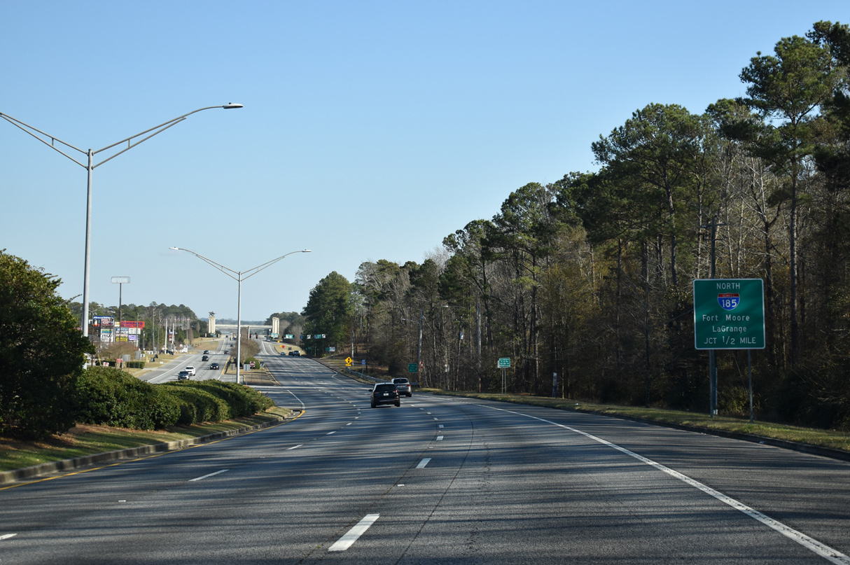 U.S. 27/280 (Victory Drive) east meets the south end of I-185 in a half mile