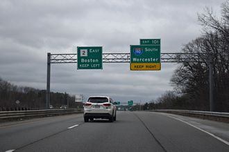 Route 2 east at I-190 south in Leominster, MA.