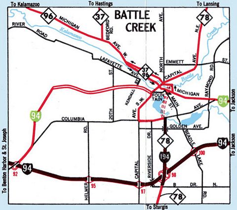 1965 map of Battle Creek, Michigan