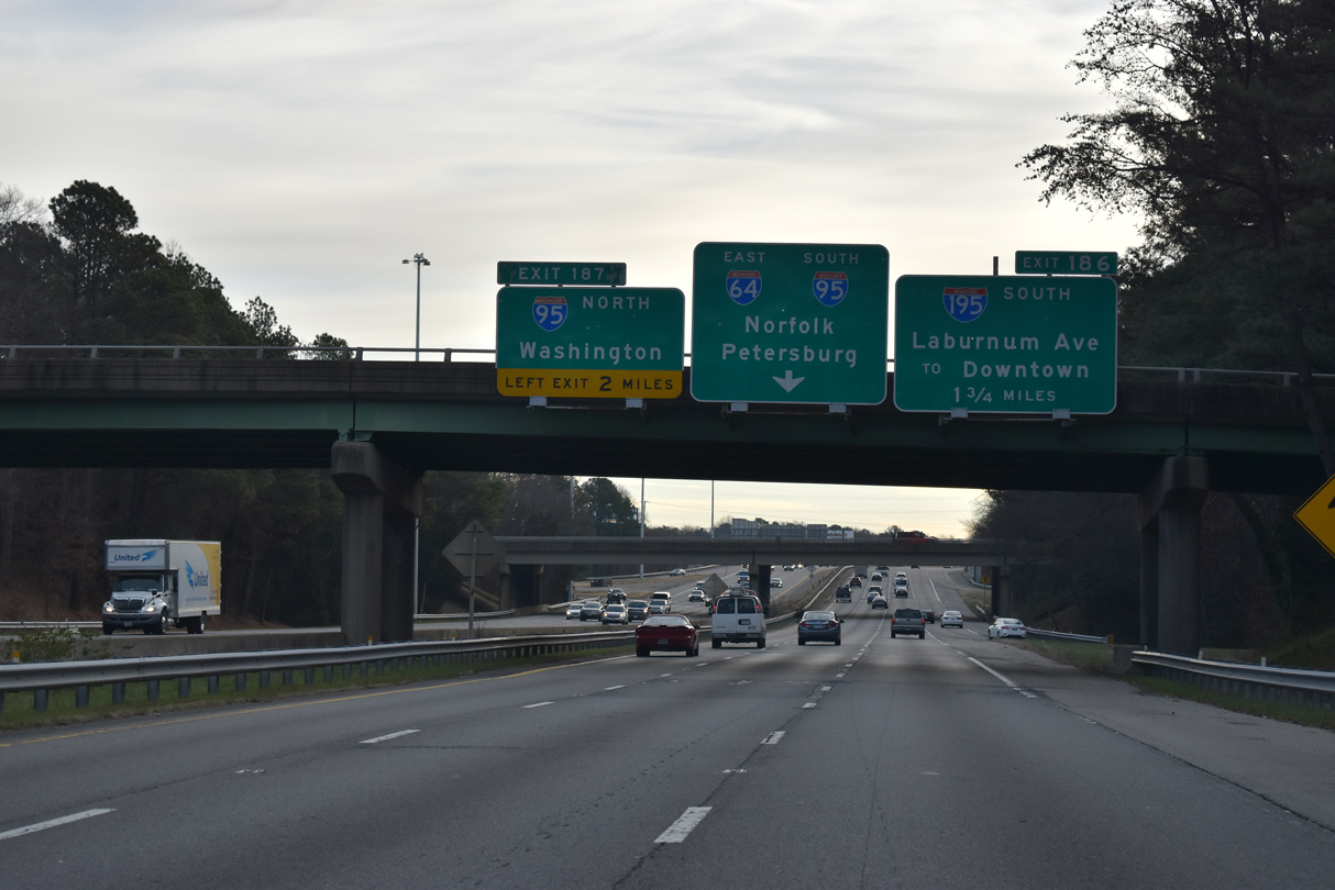 I-64 east at I-95/195 - Dumbarton, VA