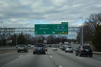 I-95 continues with three lanes beyond the separation with I-64 west at I-195.