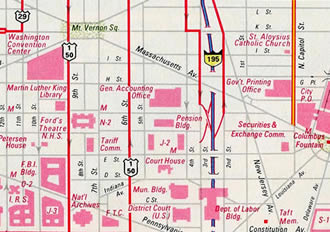 1987 map showing the previous proposal for Interstate 195 in D.C. 