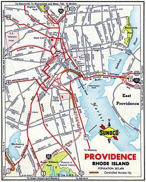 1963 Road Map of Providence, Rhode Island