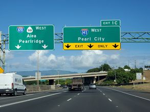 Interstate H201 west at I-H1 at Aiea, Hawaii