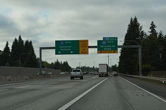 Two lanes part ways from I-5 south for I-205 around Portland, Oregon