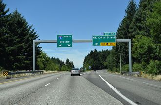 Exit 36 leaves I-5 north for NE 134th St at Salmon Creek, Washington