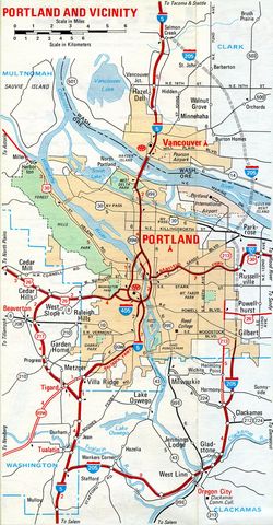 Portland inset on 1975 AAA Oregon Map