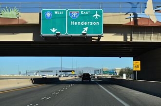 Traffic partitions below the Warm Springs Road overpass for I-215 and CC-215